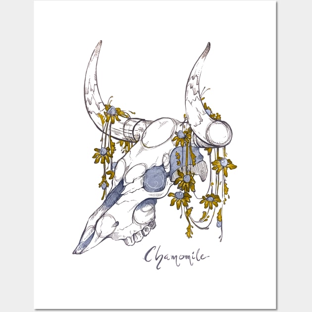 MorbidiTea - Chamomile with Bison Skull Wall Art by MicaelaDawn